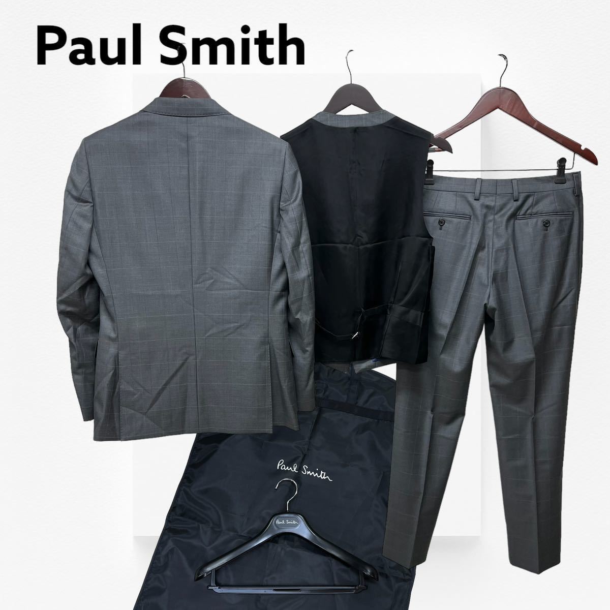 Paur Smith ポールスミス ウール ウィンドウペーン シングル2Bジャケット＆ジレ＆パンツ ３ピース スーツ メンズ 223012 1439  790N
