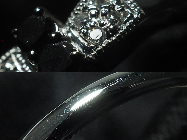 音羽屋■ ブラックダイヤ/0.26ct ダイヤ/0.06ct K18WG ホワイトゴールド デザイン リング 9号 仕上済【中古】_画像6