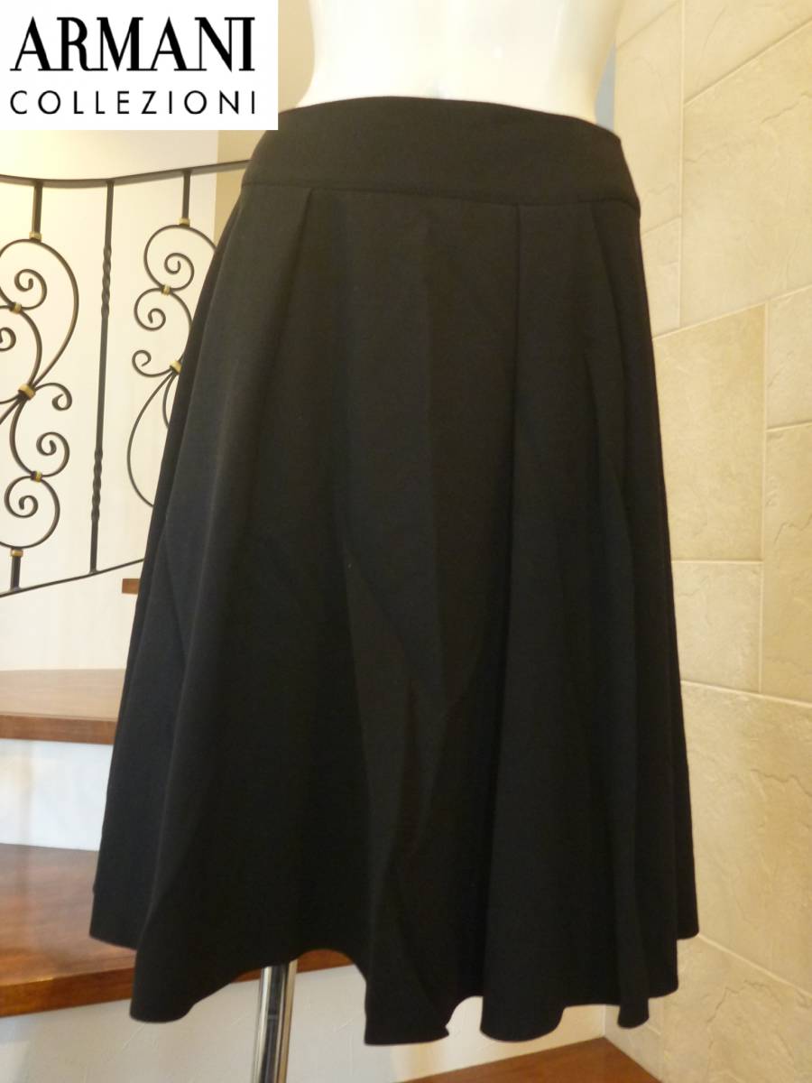 6万 超美品 アルマーニ・コレッツォーニ / ARMANI COLLEZIONI 黒 ブラック しっかり生地 スカート 40 M相当