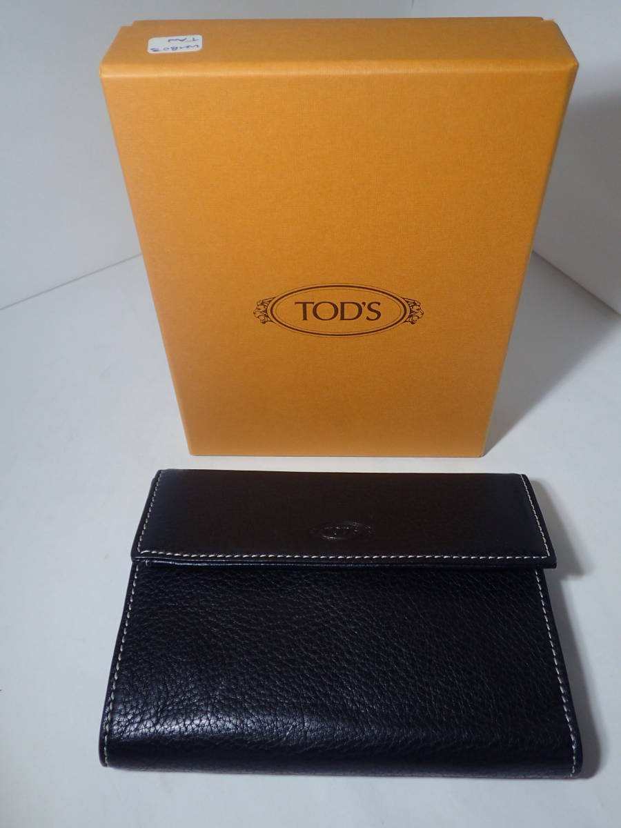 TOD'S トッズ 二つ折り財布（小銭入れあり）レザー ブラック 箱あり