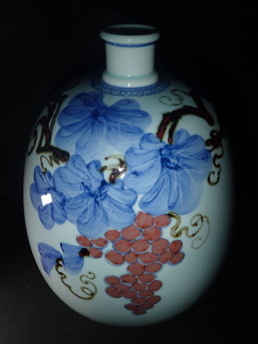 韓国人間国宝 安東五 樊川窯 花瓶 葡萄模様 共箱 傳統白磁器 高さ約28㎝