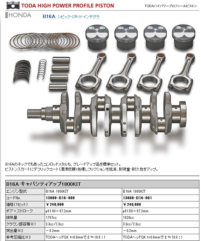  super rare Toda racing B16A for 1800 kit boa 81.5. secondhand goods EF8,EF9,EG2,EG6,EK4 Civic,CR-X, Delsol .