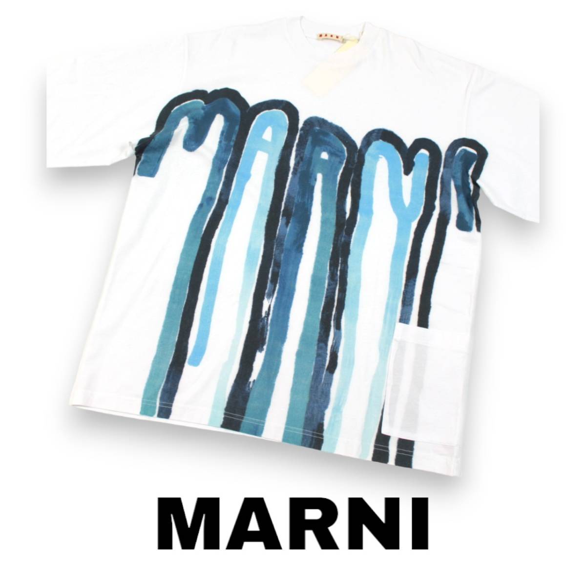 マルニ　オーバーサイズ　半袖Tシャツ　水彩　ホワイト/ブルー　48　MARNI