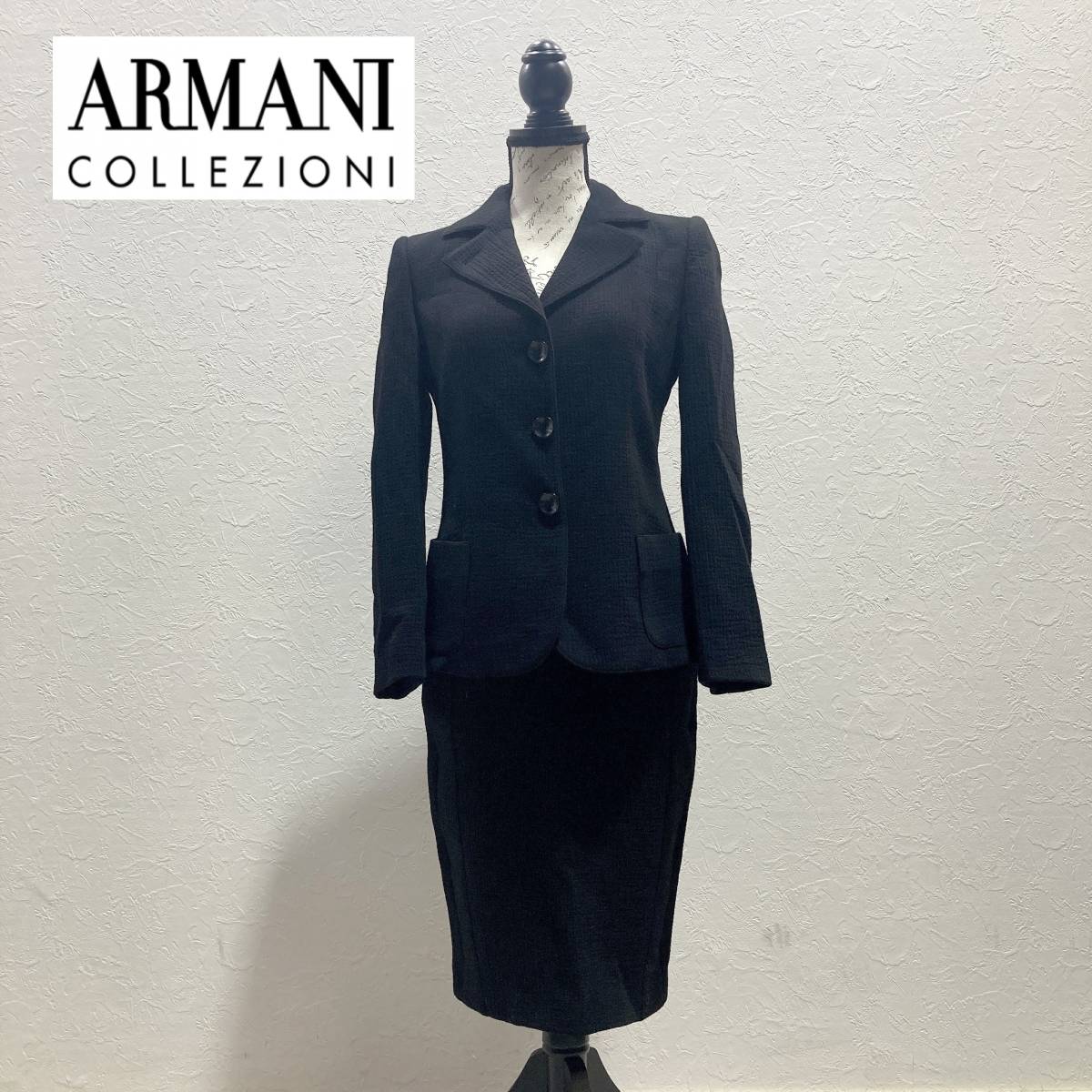 B0CW0125★ARMANI COLLEZIONI アルマーニコレツォーニ スカートスーツ セットアップ レディース ウール100% ブラック Mサイズ イタリア製★_画像1