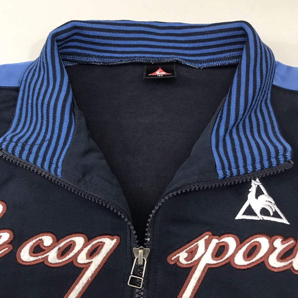 ルコック le coq sportif ジャージ トラックトップ デサント DESCENTE ロゴ 刺繍 ブラック ブルー 黒 青 キッズ 160サイズ ∬▼_画像6