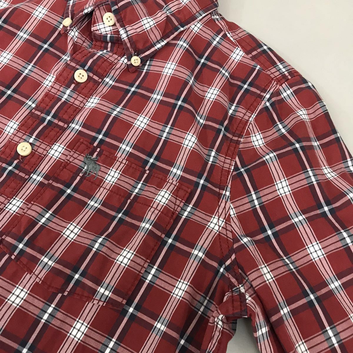  Abercrombie & Fitch Abercrombie & Fitch long sleeve shirt he radio-controller ka embroidery button down shirt flannel shirt check pattern red S size men's man ♭*φ