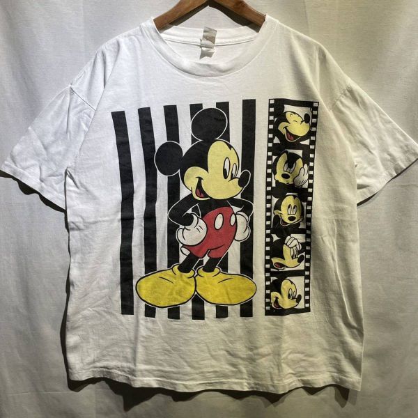 90s Mickey Tシャツ USA製 ヴィンテージ キャラ ミッキーマウス 白黒 ディズニー ムービー キャラクター アート 80s