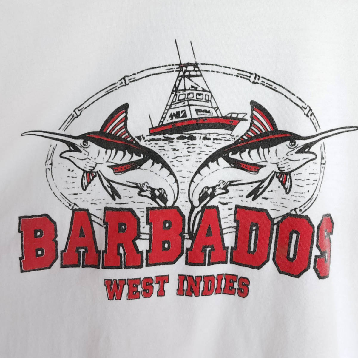 MV-iw/Lサイズ/CHAMP バルバドス BARBADOS カジキマグロ プリント 半袖Tシャツ 白(ホワイト) 古着【1000円スタート】_画像4