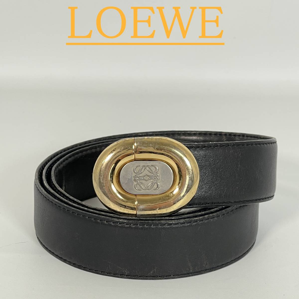 華麗 【良品】LOEWE ロエベ ベルト ロゴ アナグラム 黒 その他