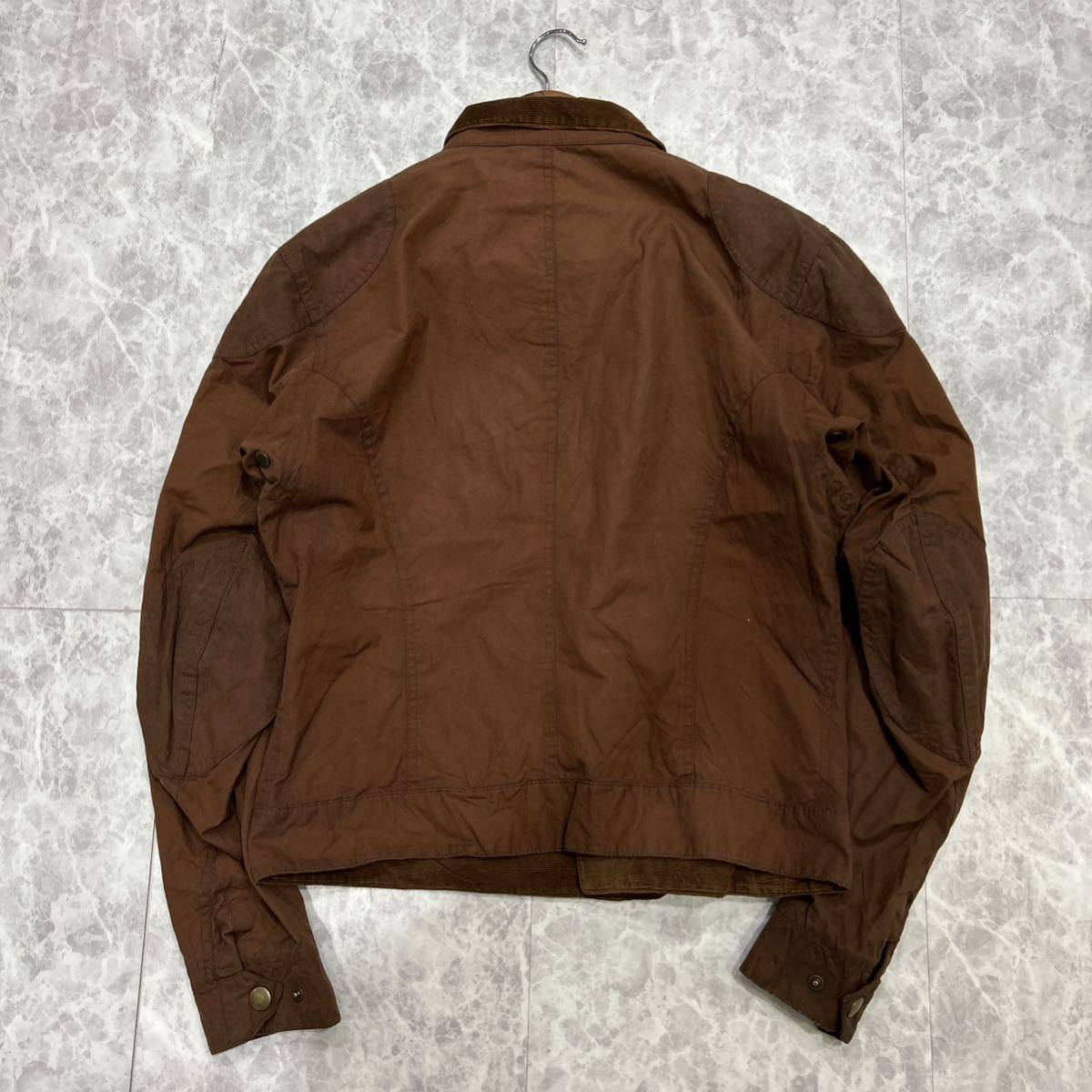 B @ 古着 '希少 ビンテージ'『Belstaff ベルスタッフ』裏地 チェック柄 コットン オイルド スイングトップ ジャケット L 紳士服 アウター _画像4