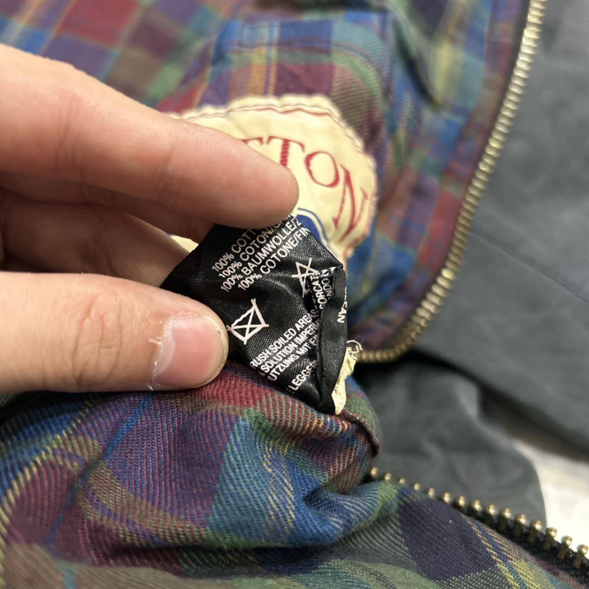 B @ 古着 '希少 ビンテージ'『Belstaff ベルスタッフ BRITTON』裏地 チェック柄 コットン オイルド ジャケット 大きいサイズ XL アウター_画像7