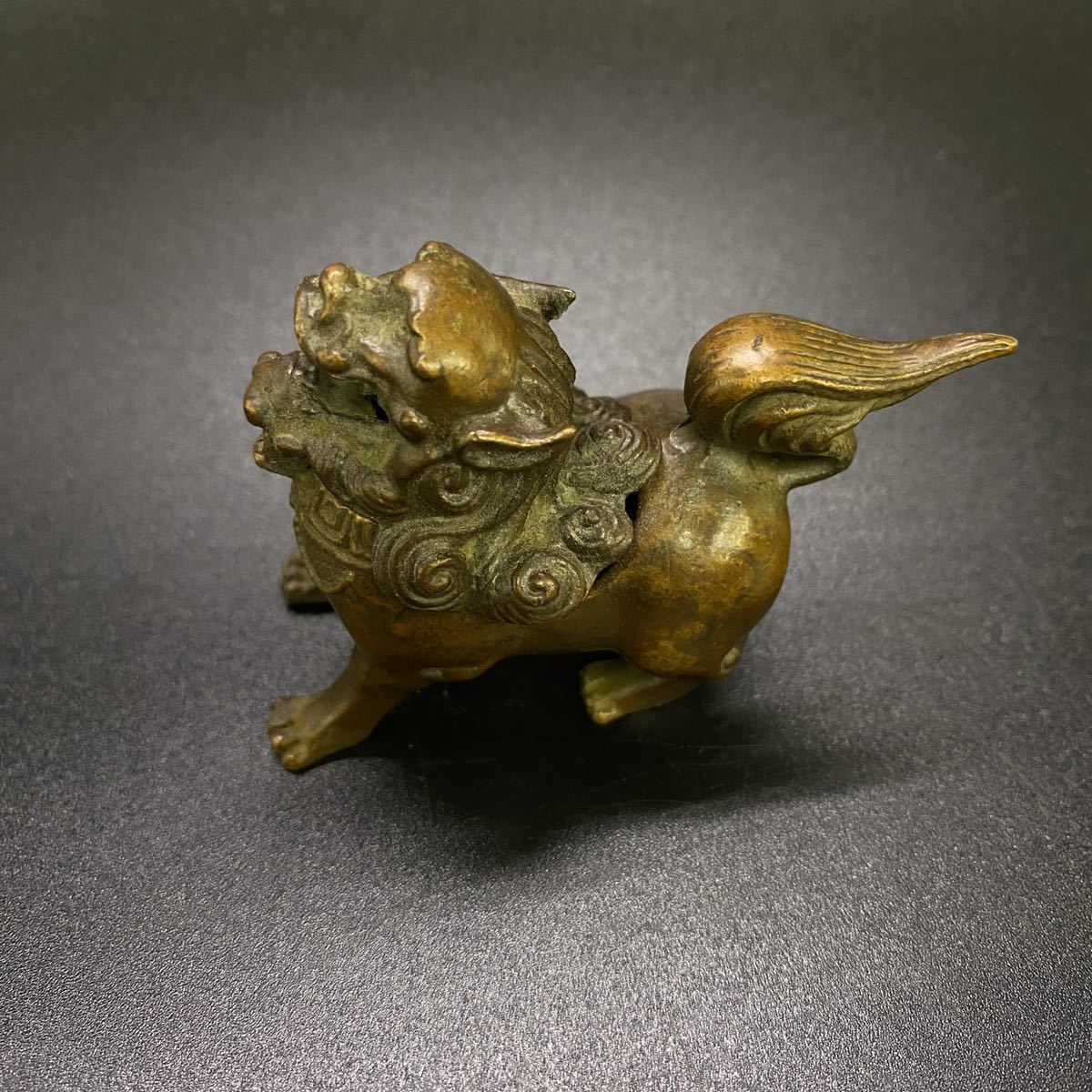 中国古美術 置物 獅子 貔貅 銅製-