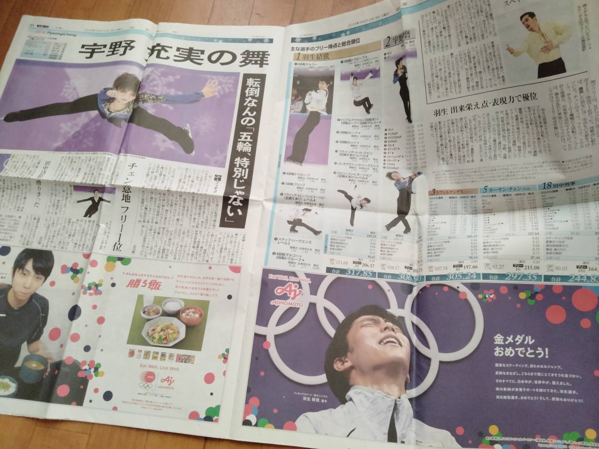 羽生結弦　宇野昌磨★読売新聞　2018年2月18日★切り抜き★フィギュアスケート_画像2