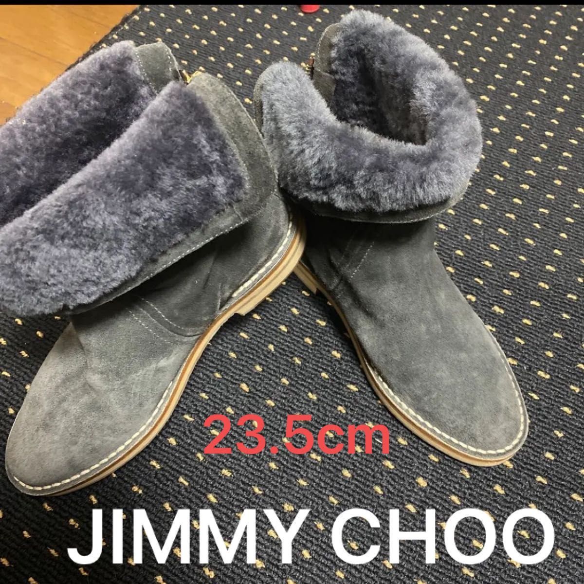 ジミーチュウ 本革 ムートンブーツ ロゴ入りパール ショートブーツ