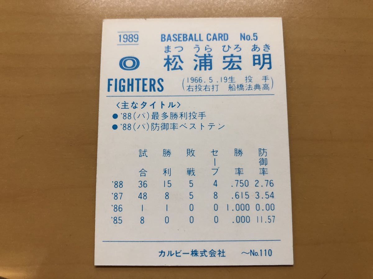 カルビープロ野球カード 1989年 松浦宏明(日本ハム) No.5の画像2