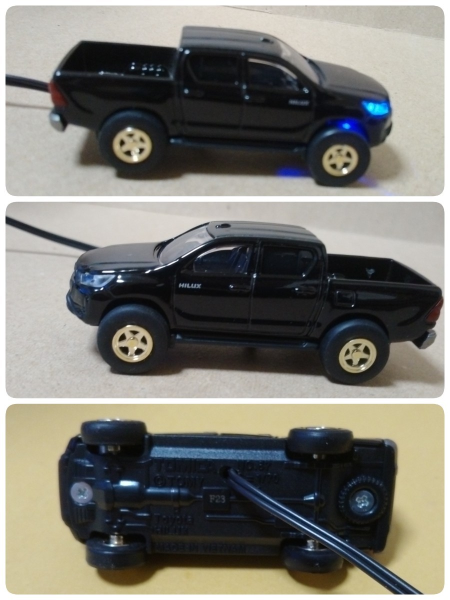  dummy scanner Hilux W cab pick up black non-genuine wheel Tomica TOYOTA LED 12V 2 light blinking anti-theft minicar 