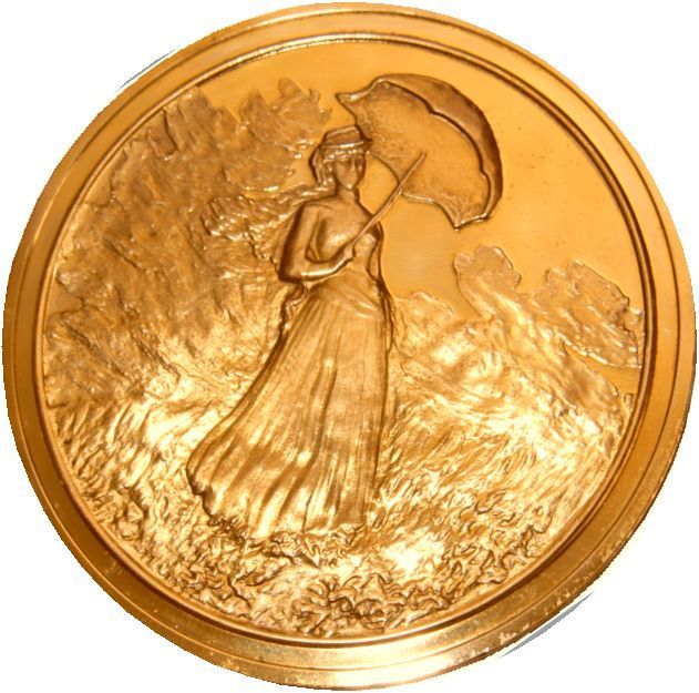 22 画家 モネ パリ造幣局 限定版 印象派展100周年 記念 1886年 パラソルを持つ女性 純金張り 24KT ゴールド 純銀製 アート メダル コイン