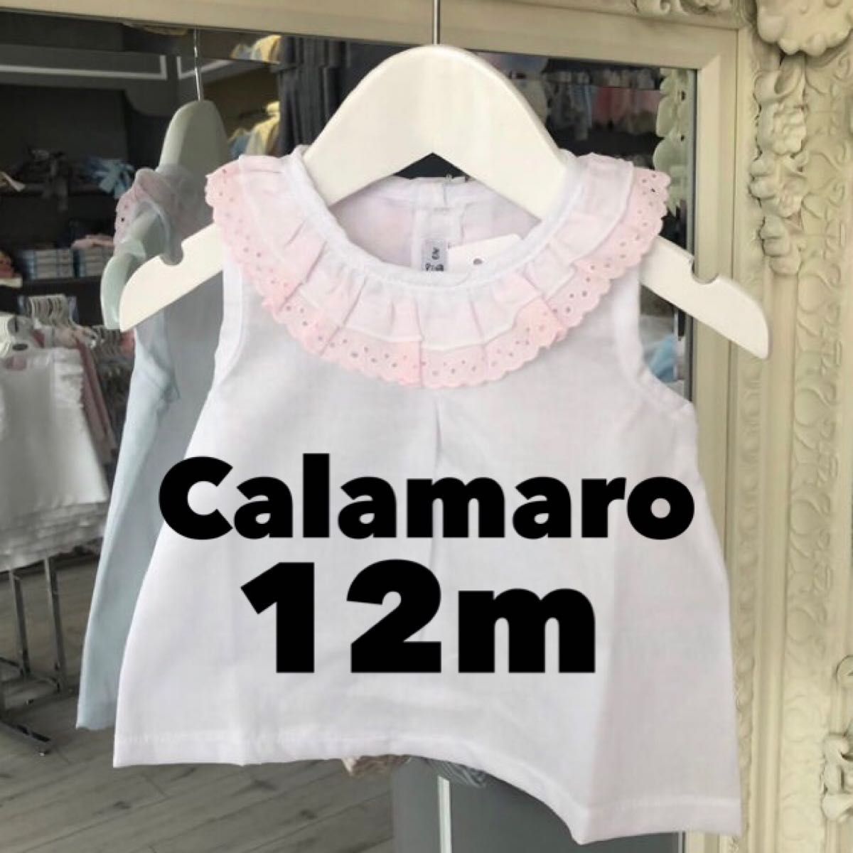 Calamaro カラマロ 12m ノースリーブ ブラウス 襟フリル ピンク 白 ホワイトブラウス 
