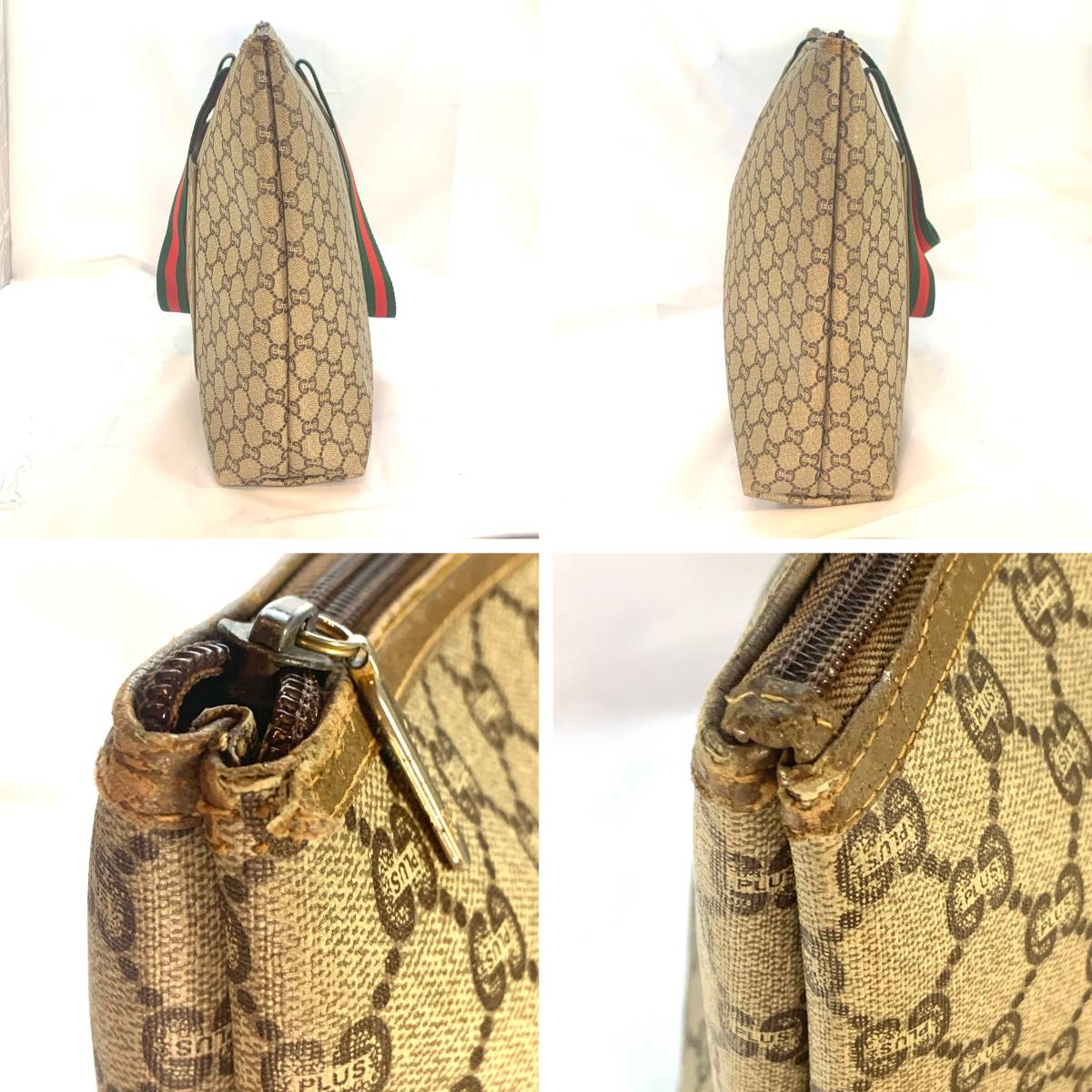 【美品】 オールドグッチ GUCCI PLUS グッチプラス トートバッグ ショルダーバッグ A３サイズ GG柄 シェリーライン ベージュ　GUCCIPLUS_画像6