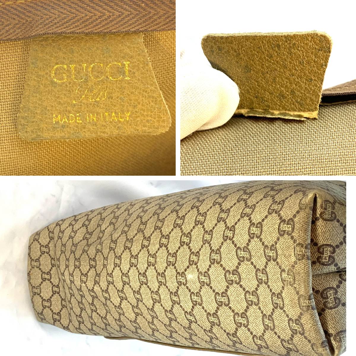 【美品】 オールドグッチ GUCCI PLUS グッチプラス トートバッグ ショルダーバッグ A３サイズ GG柄 シェリーライン ベージュ　 GUCCIPLUS