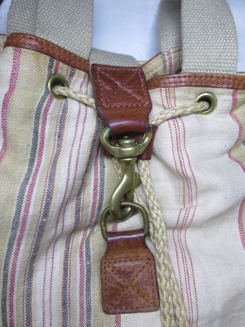 90s POLO RALPH LAURENlinen хлопок × кожа 2WAY сумка рюкзак большая сумка полоса Ralph Lauren 