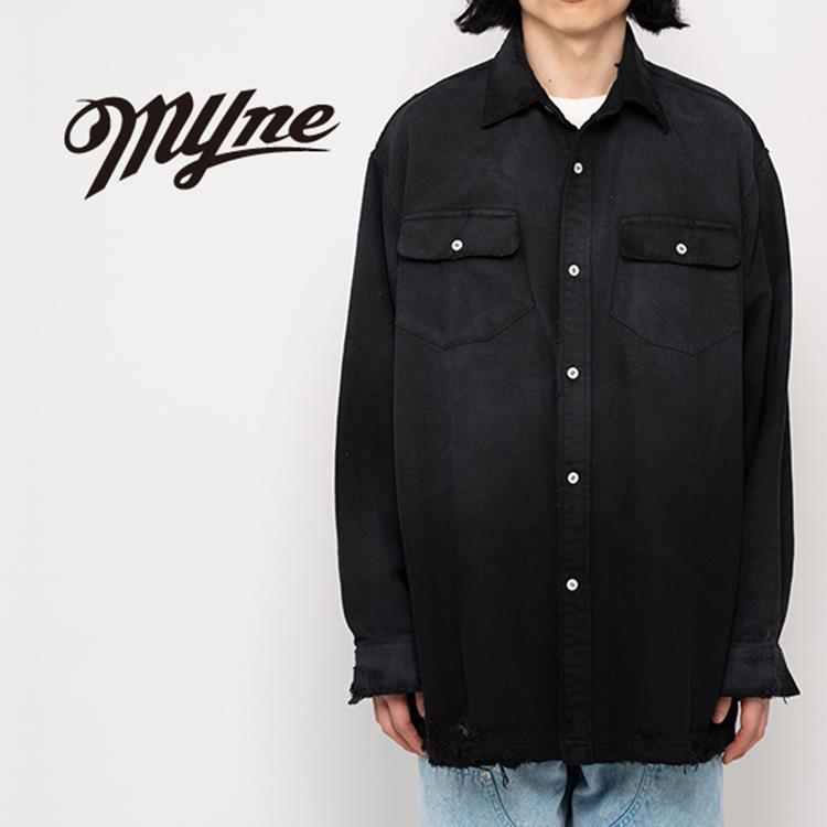 今期新品 MYne MIHARA YASUHIRO Distressed Shirt マイン ミハラヤスヒロ G10SH017-0 長袖 シャツ BLACK SIZE S 定価￥38500-_画像1