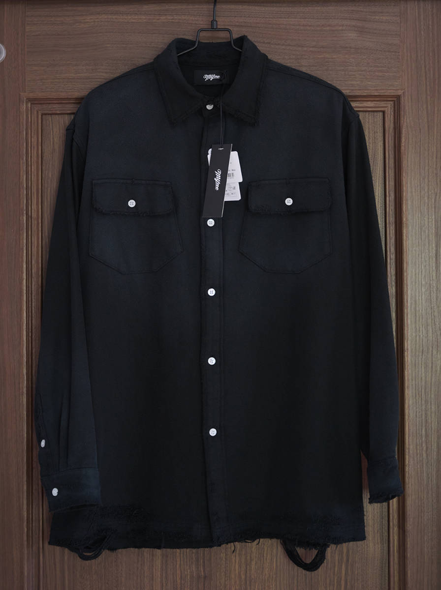今期新品 MYne MIHARA YASUHIRO Distressed Shirt マイン ミハラヤスヒロ G10SH017-0 長袖 シャツ BLACK SIZE S 定価￥38500-_画像5