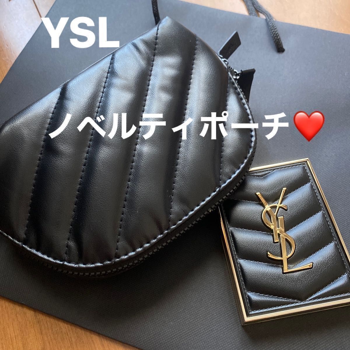 新品未使用 YSL イヴサンローラン クチュール ミニクラッチ ノベルティ ポーチ 黒 国内百貨店 ブラックレザー調