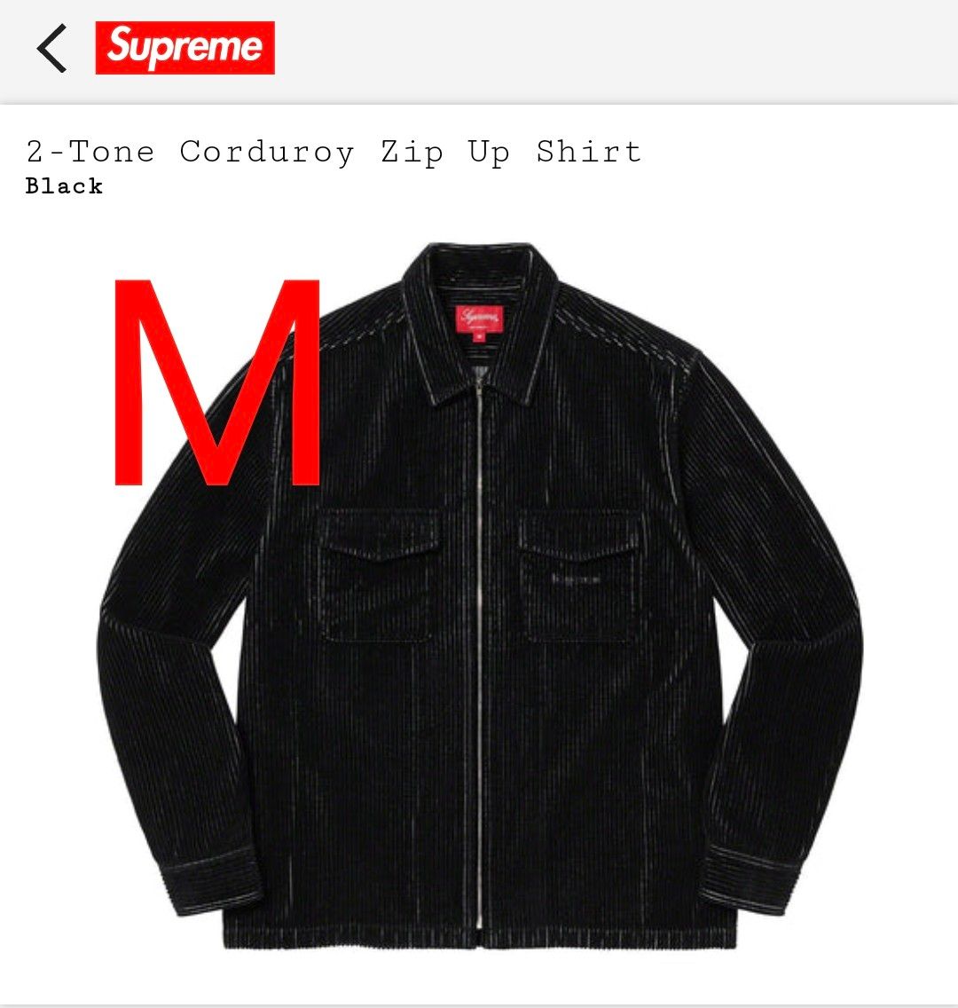 Supreme 2-Tone Corduroy Zip Up Shirt Black M シュプリーム コーデュロイ シャツ