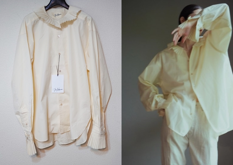 新品 定価6万 JUN MIKAMI ジュンミカミ 23SS PLEATS COLLAR SHIRT