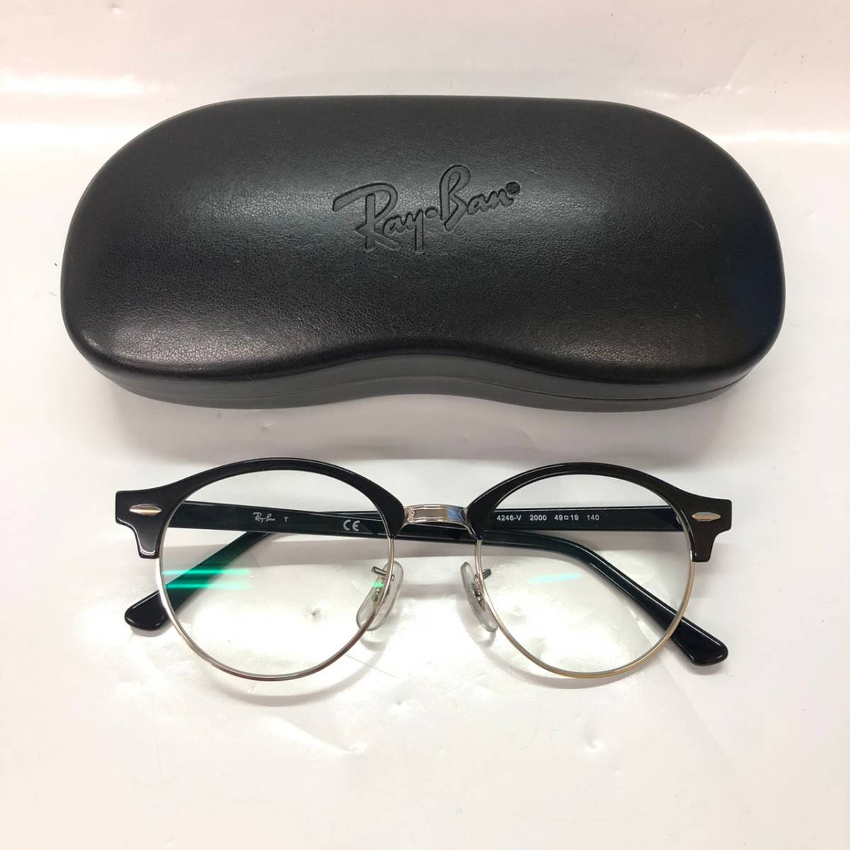 □Ray-Ban CLUBROUND MARBLE OPTICS 眼鏡 黒 49口19 レイバン 眼鏡フレーム 4246V ケース付き 度なし 複数落札同梱OK B230904-301_画像1