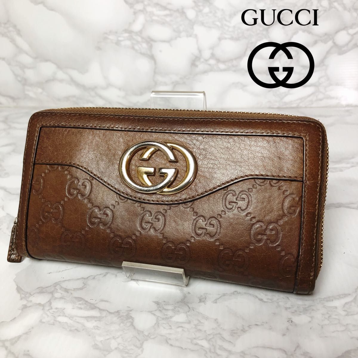 GUCCI グッチ シマ インターロッキング ラウンドファスナー 長財布