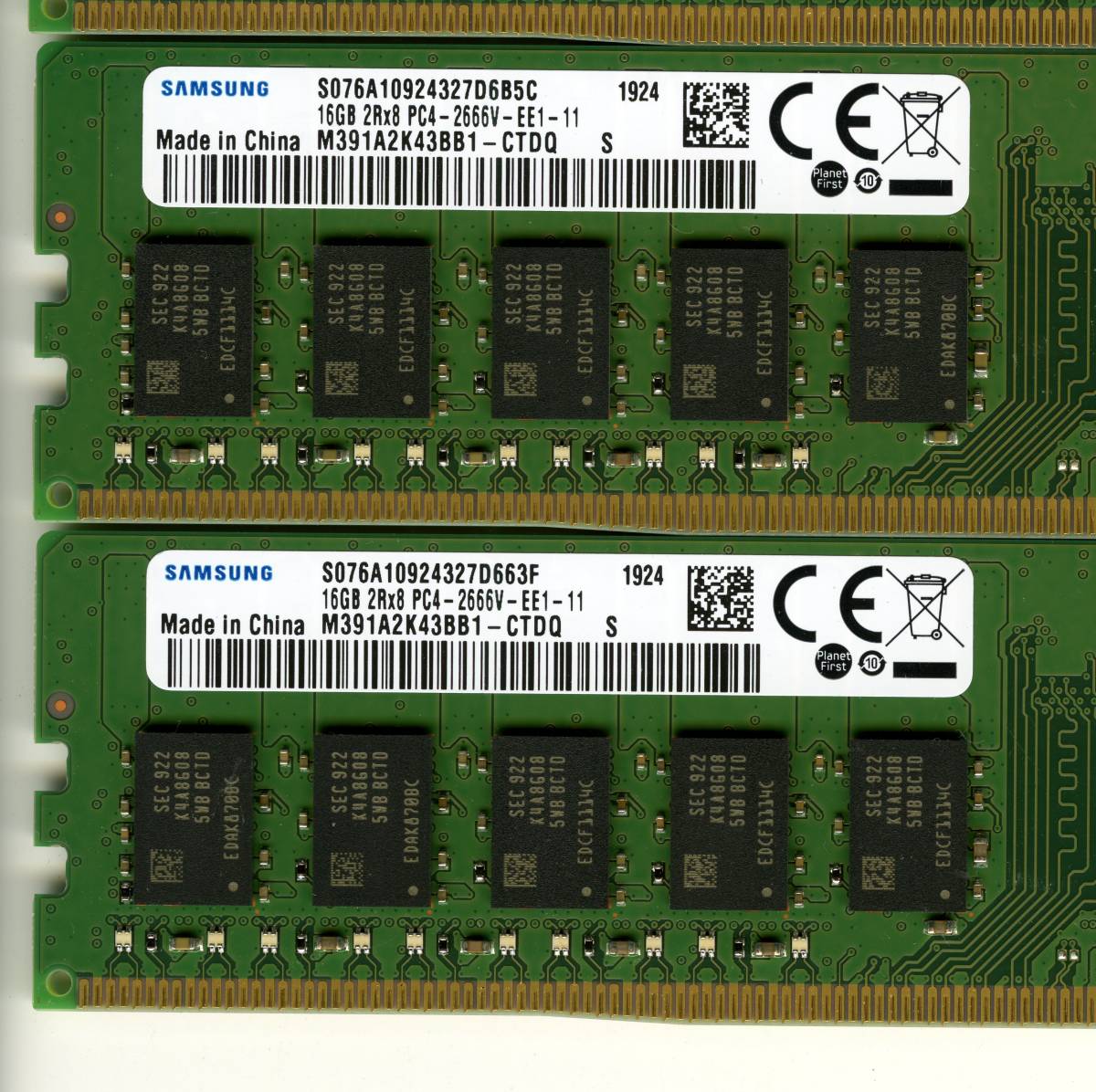 ECC UDIMM】Samsung DDR4-2666 16GB×4枚セットで64GB 中古 ECC