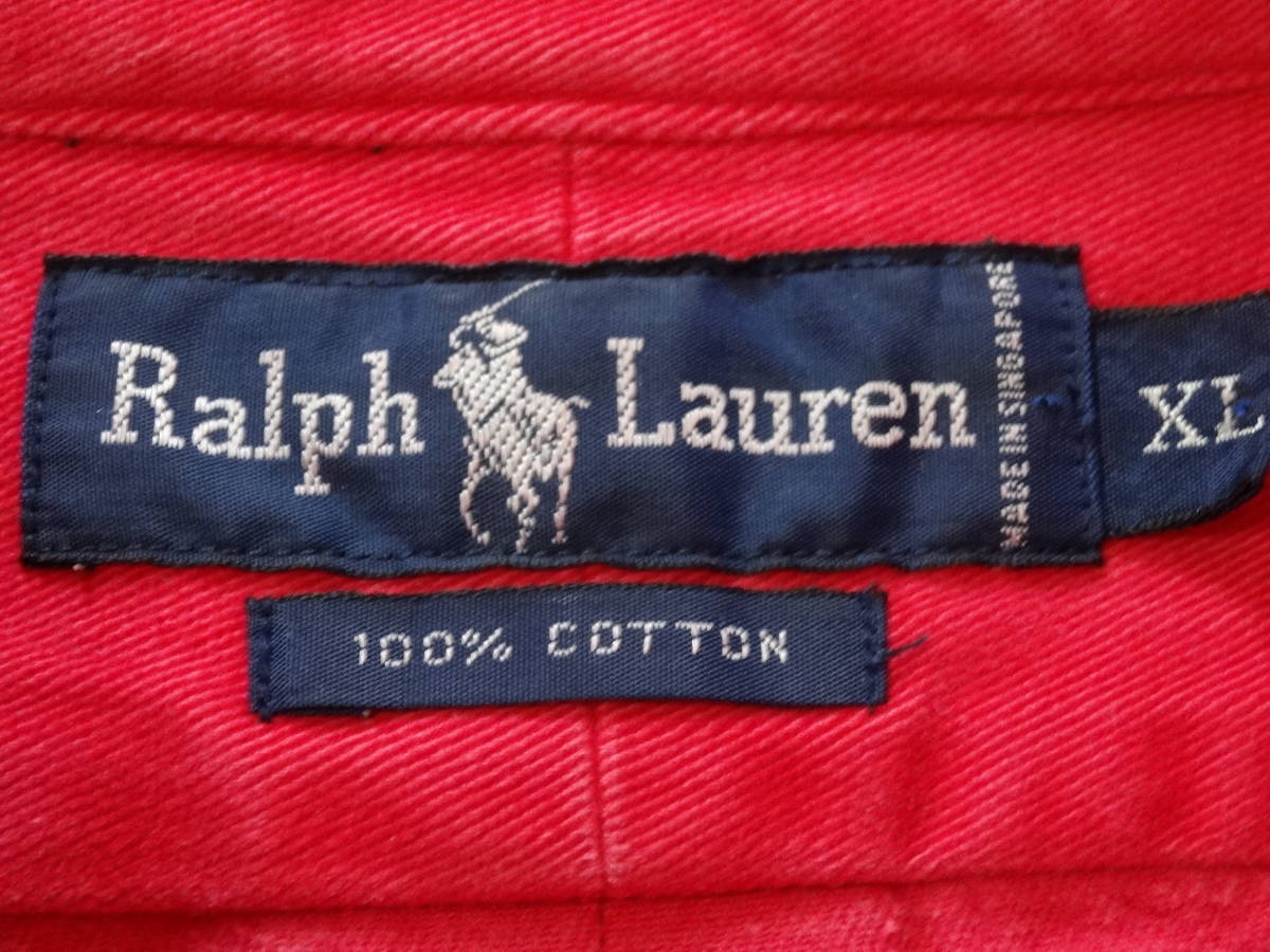 Ralph Lauren ラルフローレン 長袖 シャツ XL コットン 赤（B28）_画像4