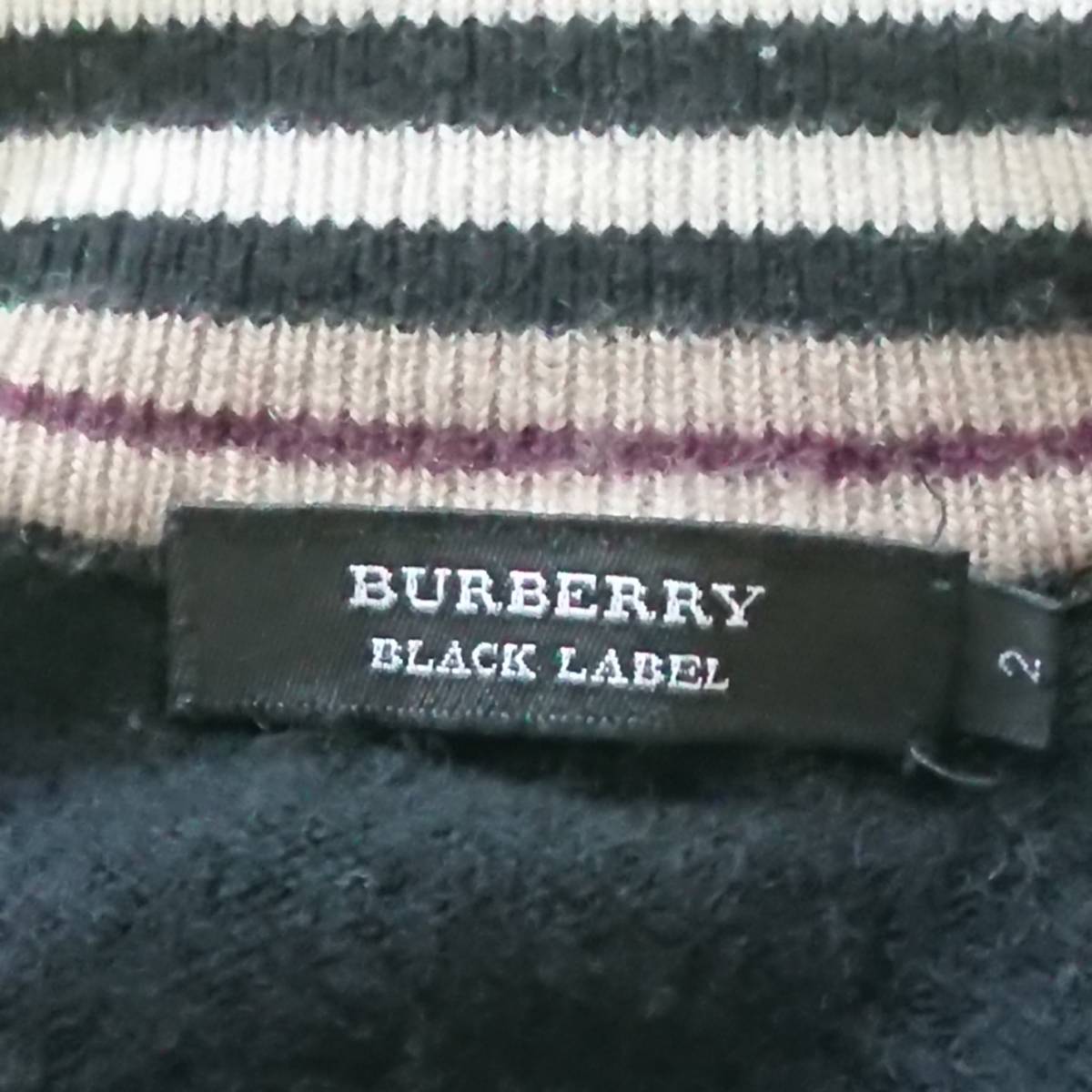 バーバリーブラックレーベル　BURBERRY BLACK LABEL フルジップ カーディガン ハイネック 無地 ノバチェック・ライン 黒 M カシミヤ混