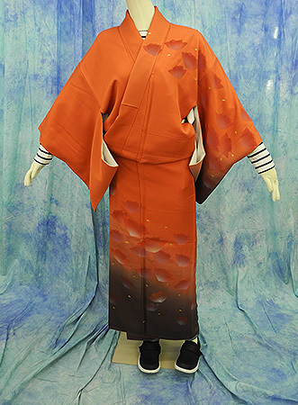 （81）訪問着　正絹　SILK　中古 pre-owned　作家不明　落款有り　オレンジ系 Japanese Kimono 154cm 60inch made in Japan チューリップ