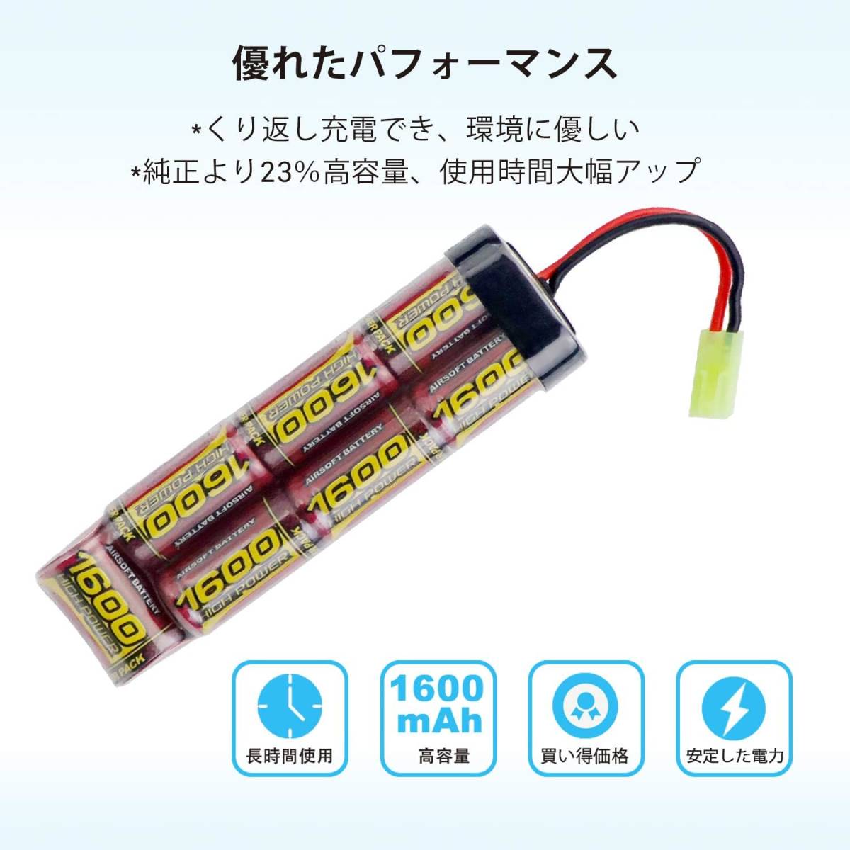 Melasta ミニSタイプ 8.4v 電動ガン用 互換バッテリー NIMHニッケル水素 大容量 1600mAh 東京マルイ 次世_画像5