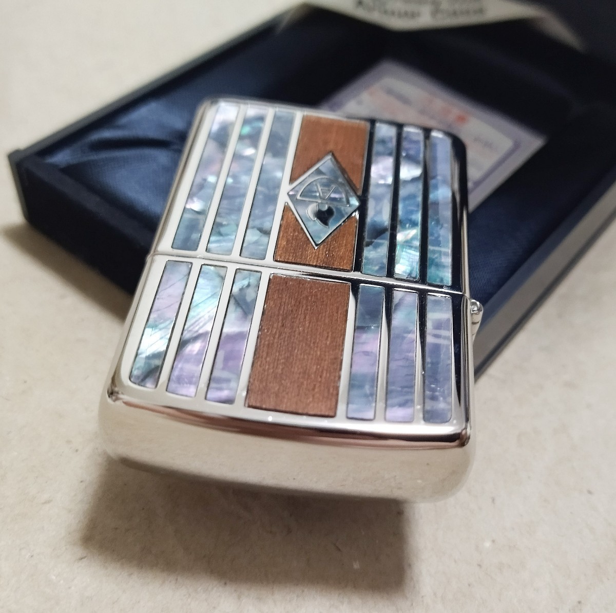 新品 アーマー ZIPPO 2004年 シェルウッド 職人手工芸品 貝貼り 初期型ARMOR_画像5