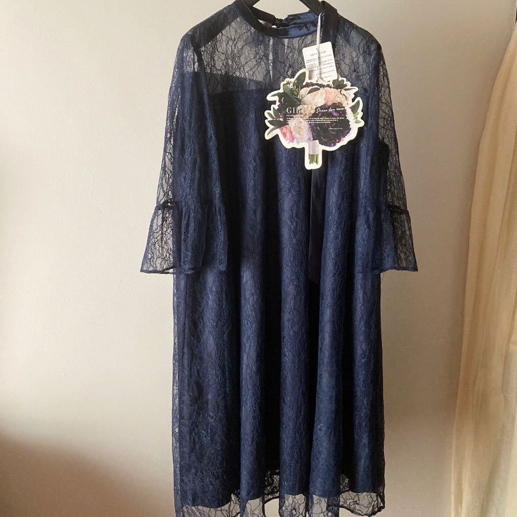 新品/GIRL DRESS FOR NOW＊総レース ゆるいドレスワンピース＊ダークブルー_画像1