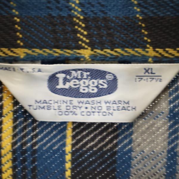 ミスターレッグス 80s ヴィンテージ USA製 チェック柄 長袖 シャツ XL ブルー系 Mr.Leggs ヘビーウエイト メンズ 230903_画像10