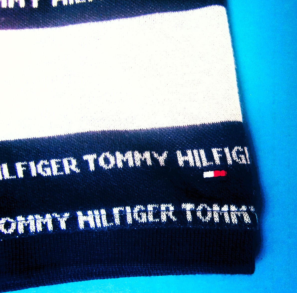 【即決】トミーヒルフィガー TOMMY HILFIGERロゴボーダー柄 ワンポイント刺繍 半袖ポロシャツ★コットン/メンズM ライトグレー×ネイビー_画像8