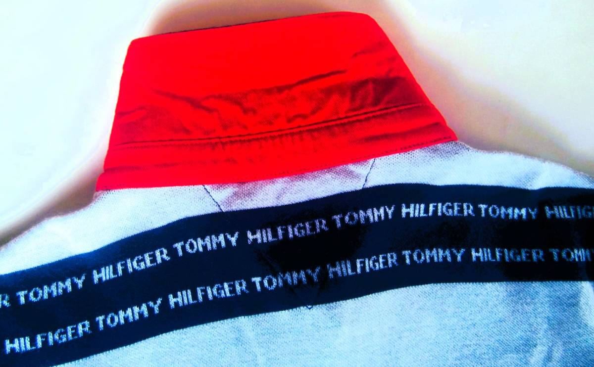 【即決】トミーヒルフィガー TOMMY HILFIGERロゴボーダー柄 ワンポイント刺繍 半袖ポロシャツ★コットン/メンズM ライトグレー×ネイビー_画像5