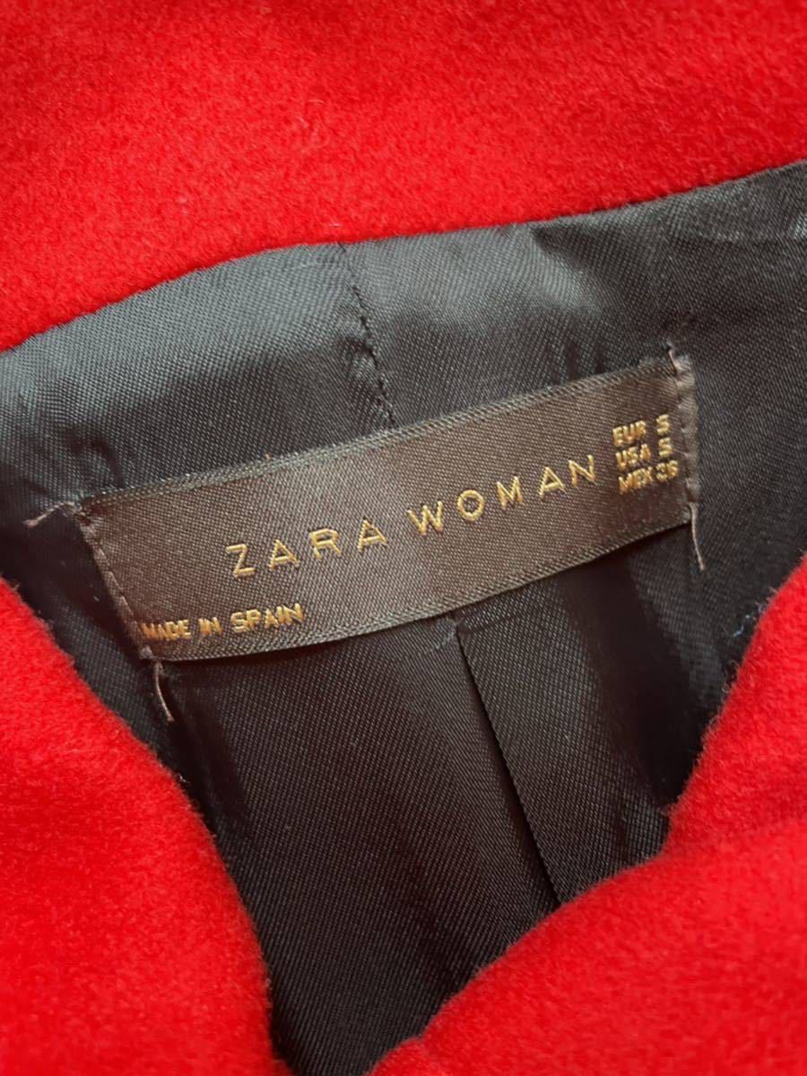 2万弱ZARAレッドウールハーフコートS(SM相当)新品タグ付き ウール100%/半端袖の画像3
