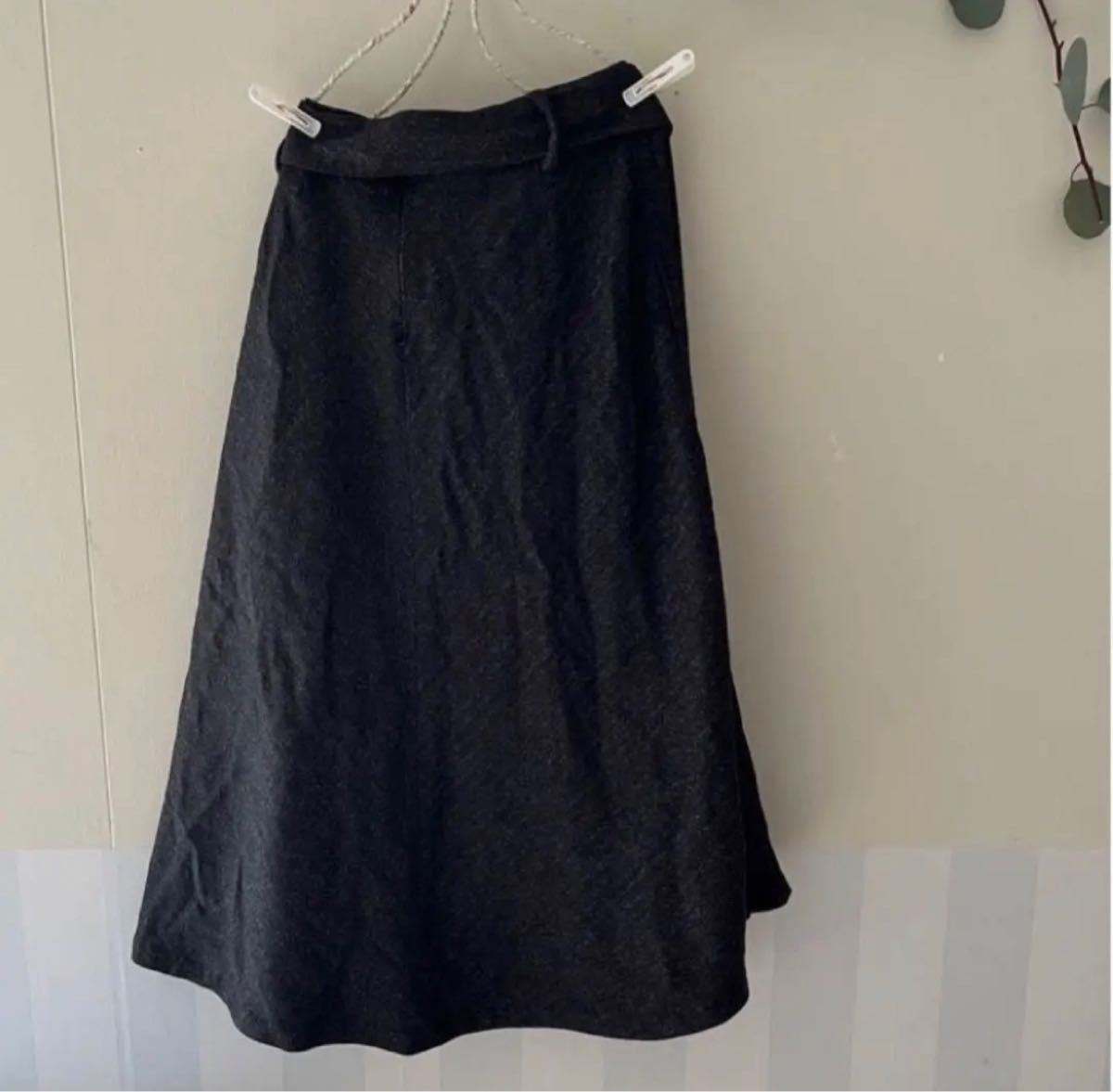 ZARA スカート　ザラ　ロングスカート　ベルト付き　黒　ブラック　ベーシック フレアスカート リボン付き