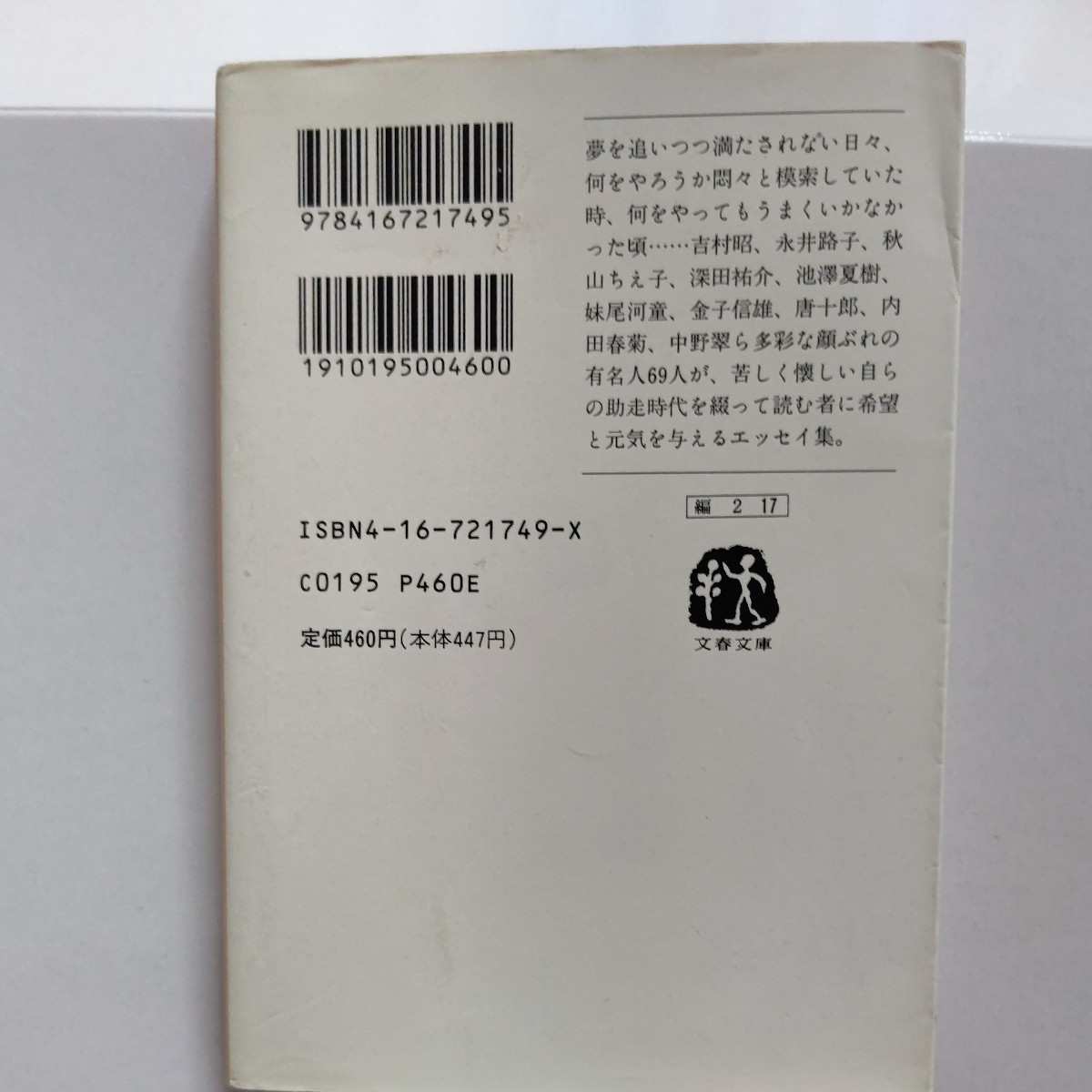 無名時代の私　今では実現不可能な故有名人69人が、苦しく懐しい自らの助走時代を綴って読む者に希望と元気を与えるエッセイ集。文藝春秋編