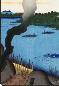 日本ファッション 額装 歌川広重 (Utagawa Hiroshige) 木版画　No37 墨田河橋場の渡かわら竈 　 名所江戸百景 自宅に届いて直ぐに飾れる、やはり広重は凄い!!