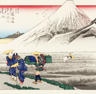 額装　歌川広重 (Utagawa Hiroshige) 木版画 東海道五十三次　　#14 原　朝之富士　　 これぞ広重の浮世絵界での出世作,ご堪能下さい!!_画像5