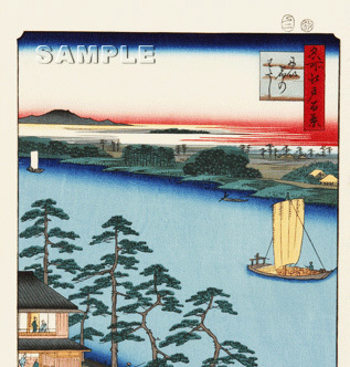 額装 歌川広重 (Utagawa Hiroshige) 木版画　No93 にい宿のわたし　 名所江戸百景 自宅に届いて直ぐに飾れる、やはり広重は凄い!!_画像4