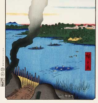 日本ファッション 額装 歌川広重 (Utagawa Hiroshige) 木版画　No37 墨田河橋場の渡かわら竈 　 名所江戸百景 自宅に届いて直ぐに飾れる、やはり広重は凄い!!