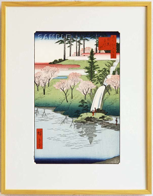 額装 歌川広重 (Utagawa Hiroshige) 木版画　No23 目黒千代か池 　 名所江戸百景 自宅に届いて直ぐに飾れる、やはり広重は凄い!!